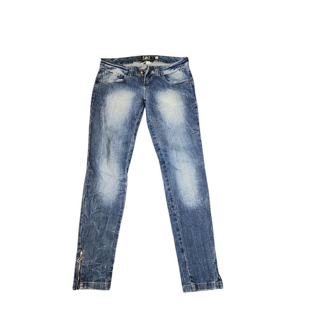 Triton Maxi Skinny Distressed Faded Jeans Womens 6 Blue